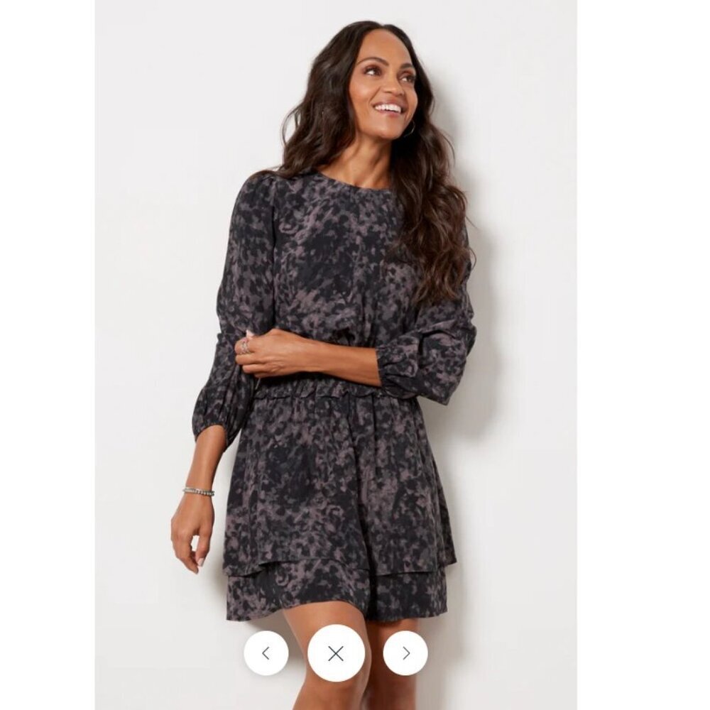 Rails Inez Long Sleeve Dress in 'Charcoal Tortoise' Animal Print - Size S